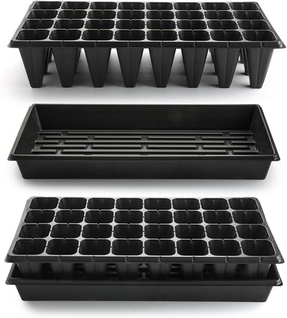 10 Pack 1020 Seedling Starter Trays with 10 Pack 32 Cell Plug Inserts Extra Deep 4.33" - Heavy Duty Plastic Nursery Trays for Seed Germination & Plant Propagation (10 Sets)