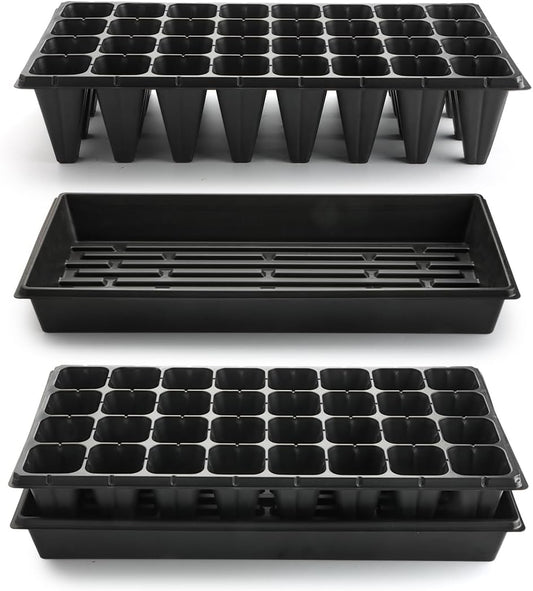 10 Pack 1020 Seedling Starter Trays with 10 Pack 32 Cell Plug Inserts Extra Deep 4.33" - Heavy Duty Plastic Nursery Trays for Seed Germination & Plant Propagation (10 Sets)