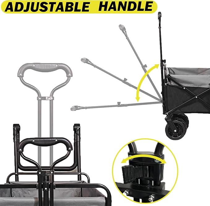 Collapsible Folding Wagon with Extra Push Pull Handle, Heavy Duty Utility Cart with Big All-Terrain Beach Wheels, Large Capacity Folding Garden Wagon for Shopping, Beach, Sports, Outdoor
