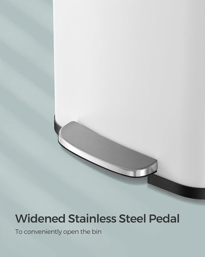 SONGMICS Kitchen Trash Can, 18-Gallon Stainless Steel Garbage Can, with Stay-Open Lid and Step-on Pedal, Soft Closure, Tall, Large and Space-Saving, White and Black ULTB520W68