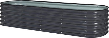 MUPATER 8ftx2ftx1.4ft Raised Garden Bed Outdoor for Vegetables, 9-in-1 Galvanized Metal Planter Box, 17''H Modular Garden Bed Kit Oval for Herbs and Flowers, Grey