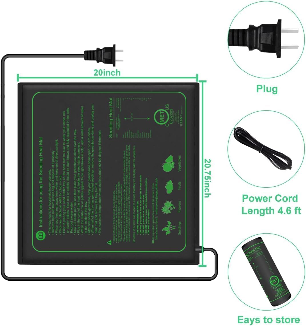 2 Pack Seedling Heat Mat for Seed Starting,20" x 20.75" Waterproof Heating Pad for Indoor Plants Germination(L)