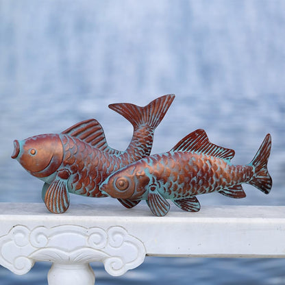 Metal Koi Fish Sculptures, Outdoor Garden Sculptures & Statues, Antique Copper Koi Pond Decor, Set of 2 Koi Fish Figurines Artwork, Garden Statue for Indoor Outdoor Patio Backyard Home Kitchen