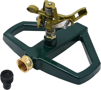 Metal Pulsating Impact Lawn Sprinkler w/Metal Base, Adjustable Heavy Duty Circular Zinc Impulse Water Sprinkler for Lawn Yard and Large Area, Water Coverage up to 5,800 Sq. ft
