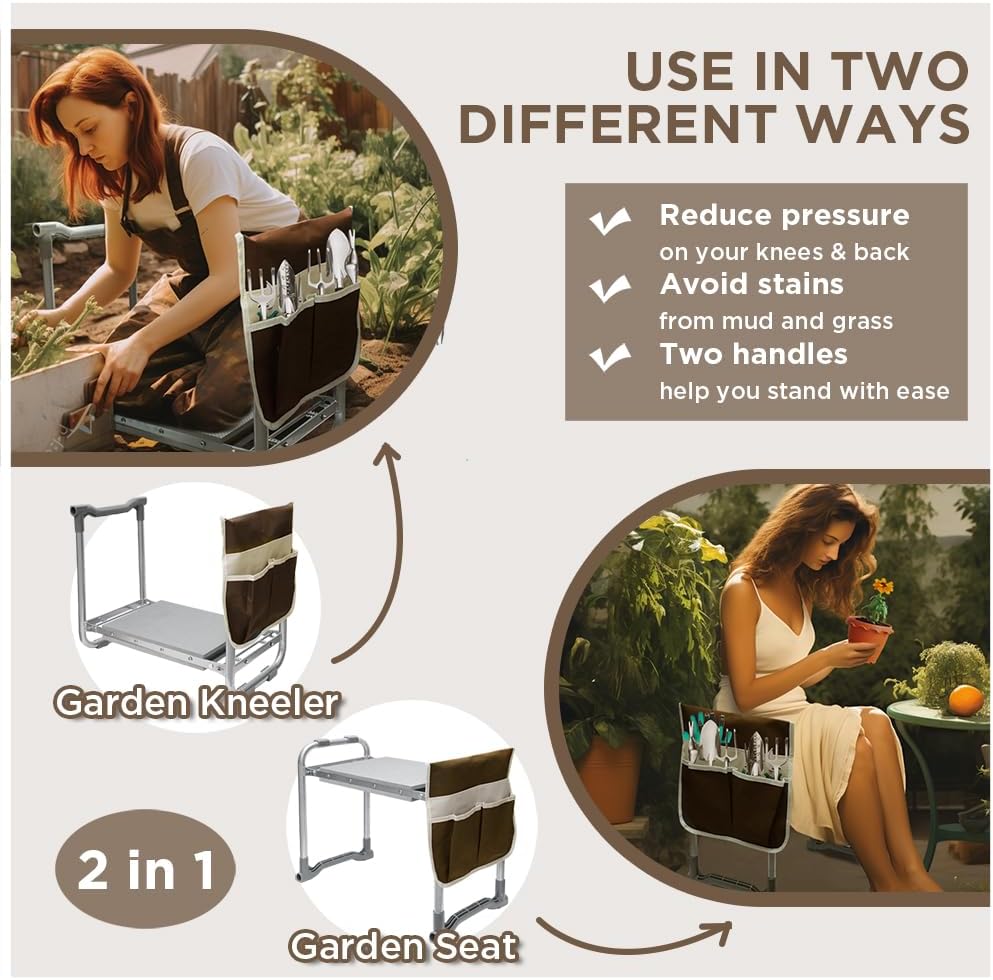 Garden Kneeler Folding Garden Stool Seat with EVA Foam Pad - Portable Foldable Gardening Bench Gift (Gray)