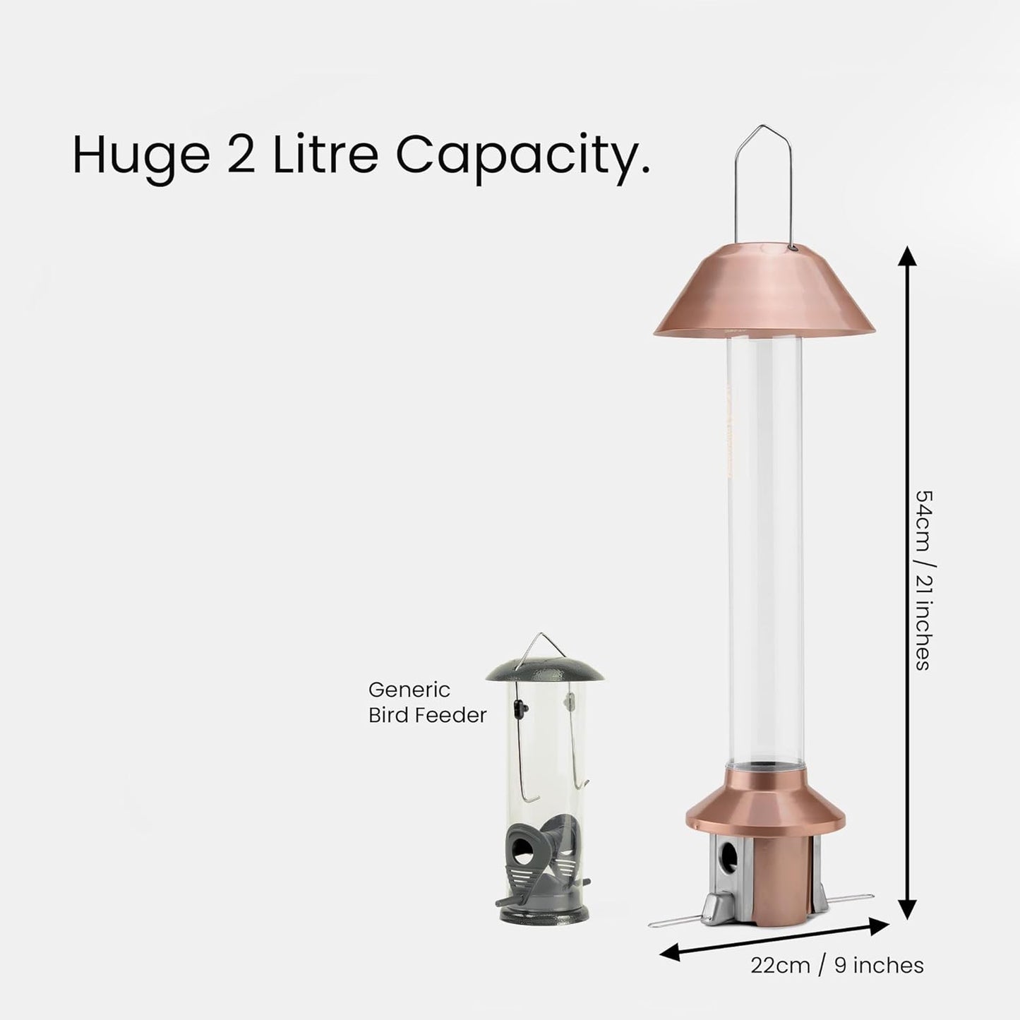 Roamwild 2.0 Squirrel Proof Wild Bird Feeder Mixed Seed Sunflower Heart Version - Now Greatly Improved - Antique Copper – Huge 4 POUND Seed Capacity – 26”x8”x8” (w/Hanger)