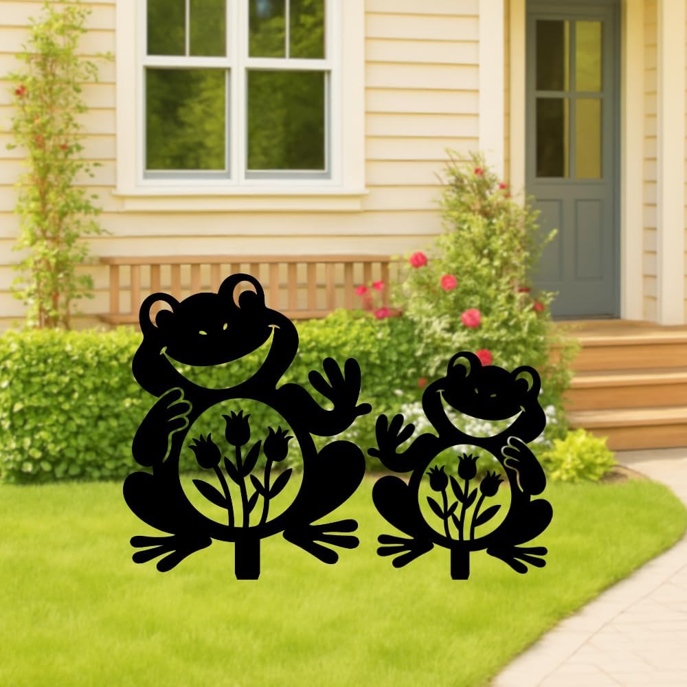 Personalized Frog Metal Garden Markers, Custom Frogs Gardening Stakes, Decorative Outdoor Yard Sign, Art Decor Gifts for Animal Lovers, Grandmother, Grandfather, Mom, Dad
