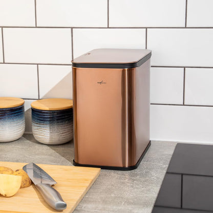 RedFactor Stainless Steel Hanging Trash Can with Lid and Inner Bucket – Slim 1.3 Gallon Odor-Free Compost Bin for Kitchen Cabinet, Countertop, Under Sink, or Bathroom (Copper)