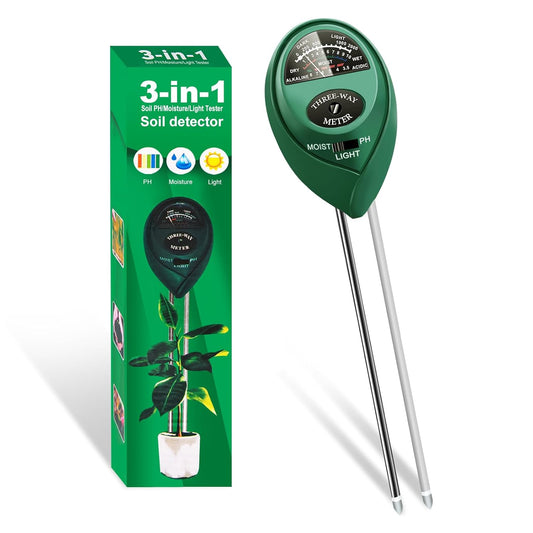 Soil Tester 3-in-1 – Soil Moisture Meter, Light Sensor & Soil pH Tester – No Battery Needed – Plant Moisture & Water Monitor for Garden, Lawn, Farm, Indoor/Outdoor – Promote Healthy Growth