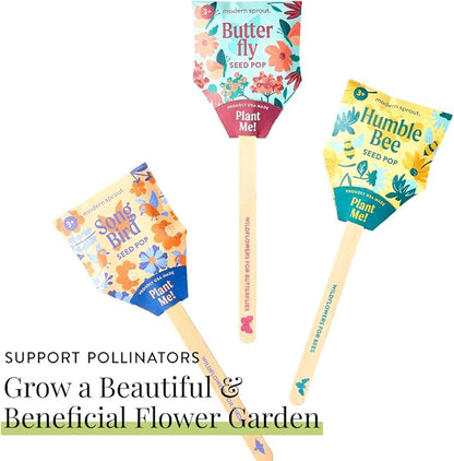 Modern Sprout Seed Pops - Organic Non-GMO Humble Bee, Butterfly & Song Bird Wildflower Seeds - Fun Family Activity - Ideal for Indoor & Outdoor - Gift for Kids, Adults & Plant Lovers (Pack of 12)