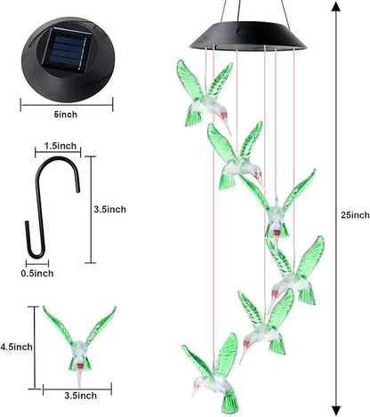 JOBOSI Hummingbird Decor Gifts, Solar Hummingbird (3.5 * 4.5in) Wind Chimes Lights, Mothers Day Wind Chime Gift, Gifts for mom, Women, Grandmother, Outdoor Garden Lawn Yard Decor