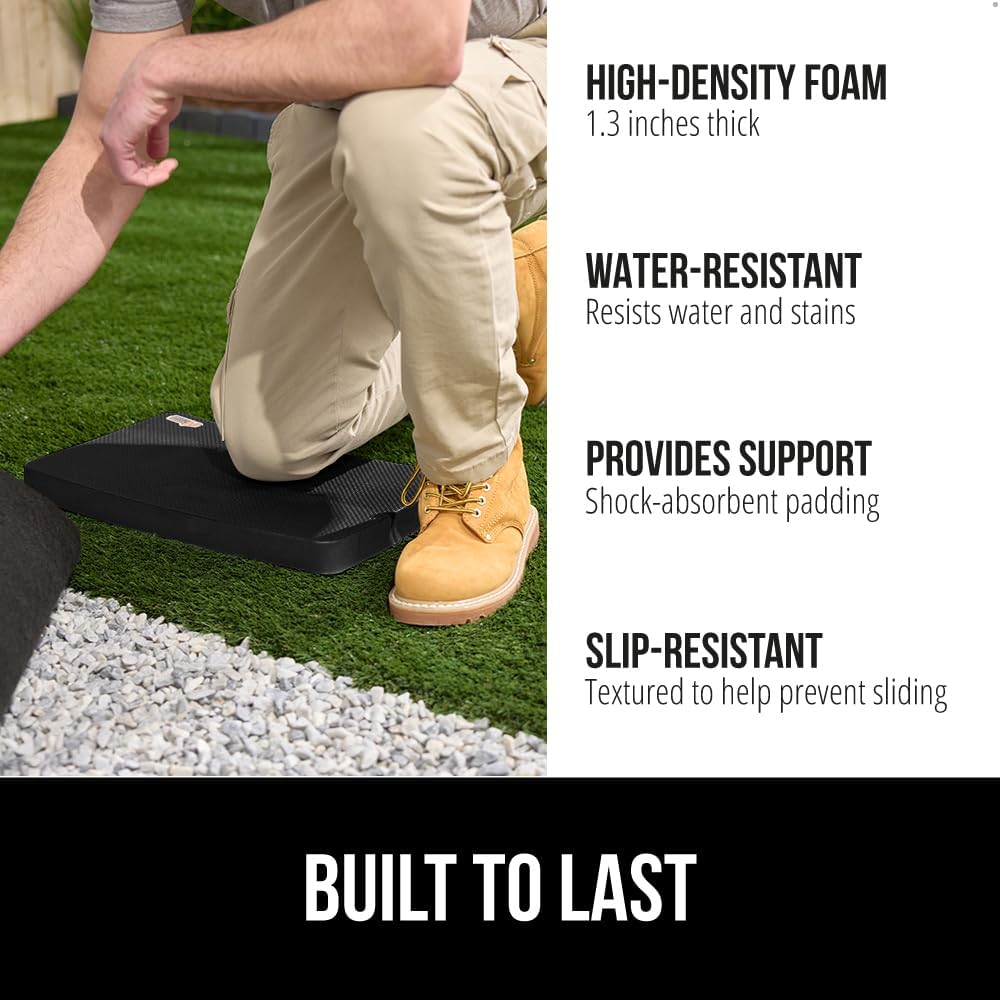 GORILLA GRIP Extra Thick Patent Pending Garden Kneeling Pad, 17.5 x 11 Inch Supportive Soft Foam Knee Cushioning for Gardening, Water Resistant, Bathing Baby Working Supplies, Lightweight 2 Pack Black