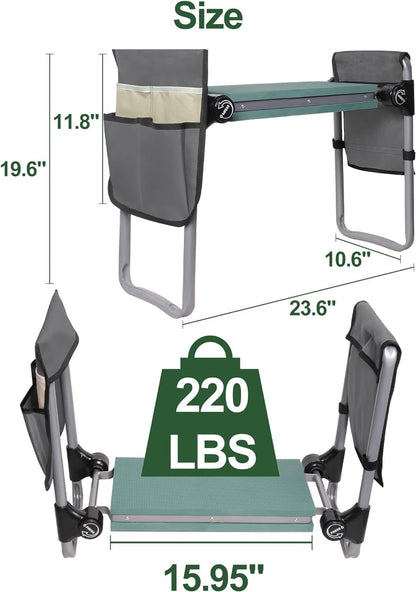 LUCKYERMORE Foldable Garden Kneeler and Seat, New Generation Gardening Stool with 2 Tool Pouches, with Wider&Softer EVA Kneeling Pad, Gardening Gifts for Parents Seniors, Lightweight & Heavy Duty