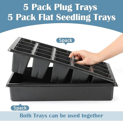 2.5 inch Square Pots 3.5 inch Deep 20 Cell Seedling Trays with Water Collection Nursery Trays (15"x11"x3") for Seeds Starting and Transplanting(5 Sets)