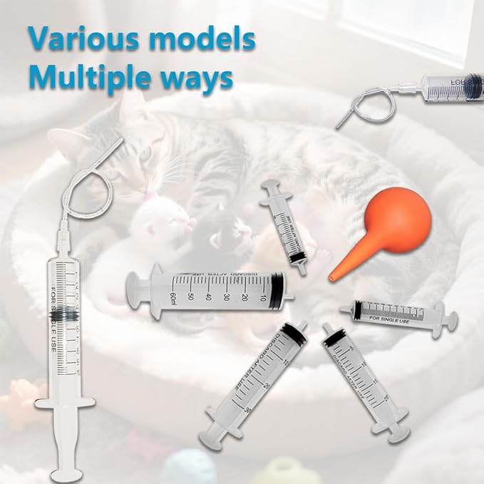 11pcs Puppy Kitten Feeding Tube Kit for Small Animals and Clear Feeding Syringe 5/10/20/30/60ml, Clear Feeding Tube, Syringe Bulb for Puppy Kitten Nestling Feeding Tools