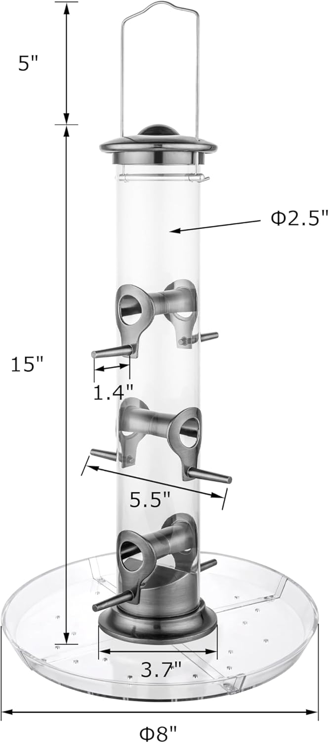 iBorn Bird Feeders Seed Catcher for Outside Hanging 6 Port Bird Feeder for Cardinal Birds Aluminium Metal,Brushed Black Nickel Finishing 14 Inch 6 Port (Seed is not Included)