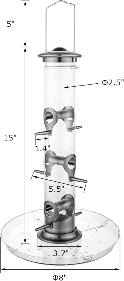 iBorn Bird Feeders Seed Catcher for Outside Hanging 6 Port Bird Feeder for Cardinal Birds Aluminium Metal,Brushed Black Nickel Finishing 14 Inch 6 Port (Seed is not Included)