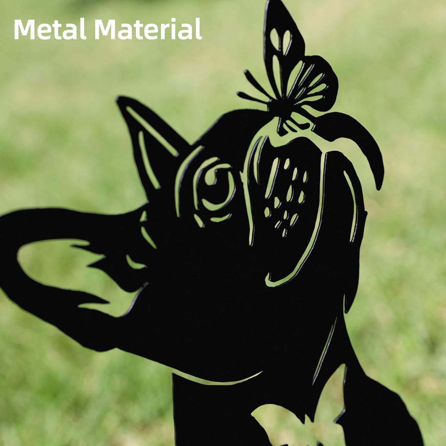 Metal Pug Garden Decor for Outside (2 Pack), 14" Yard Art Stakes,Unique Gift for Kitty Lovers, Outdoor Lawn Statues and Weather Resistant Yard Art