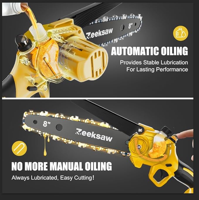 Mini Chain saw Cordless 8 inch Auto Oiler, Automatic Chain Tension, 21V MAX* Rechargeable Cordless Chainsaw with 2x2.0Ah Battery and Charger, Mini Chainsaw 8 inch Cordless Hand-Held Electric Chain Saw