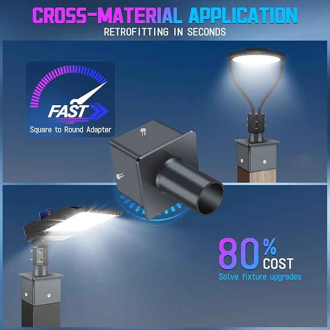 5" Square Mount Bracket for Parking Lot Light, 2-3/8" Heavy Duty Vertical Mounting Bracket Arm Rust-Proof Sturdy Poles Top Mount Tenon Adapter Slip Fitter for Outdoor Street Shoebox Area Light