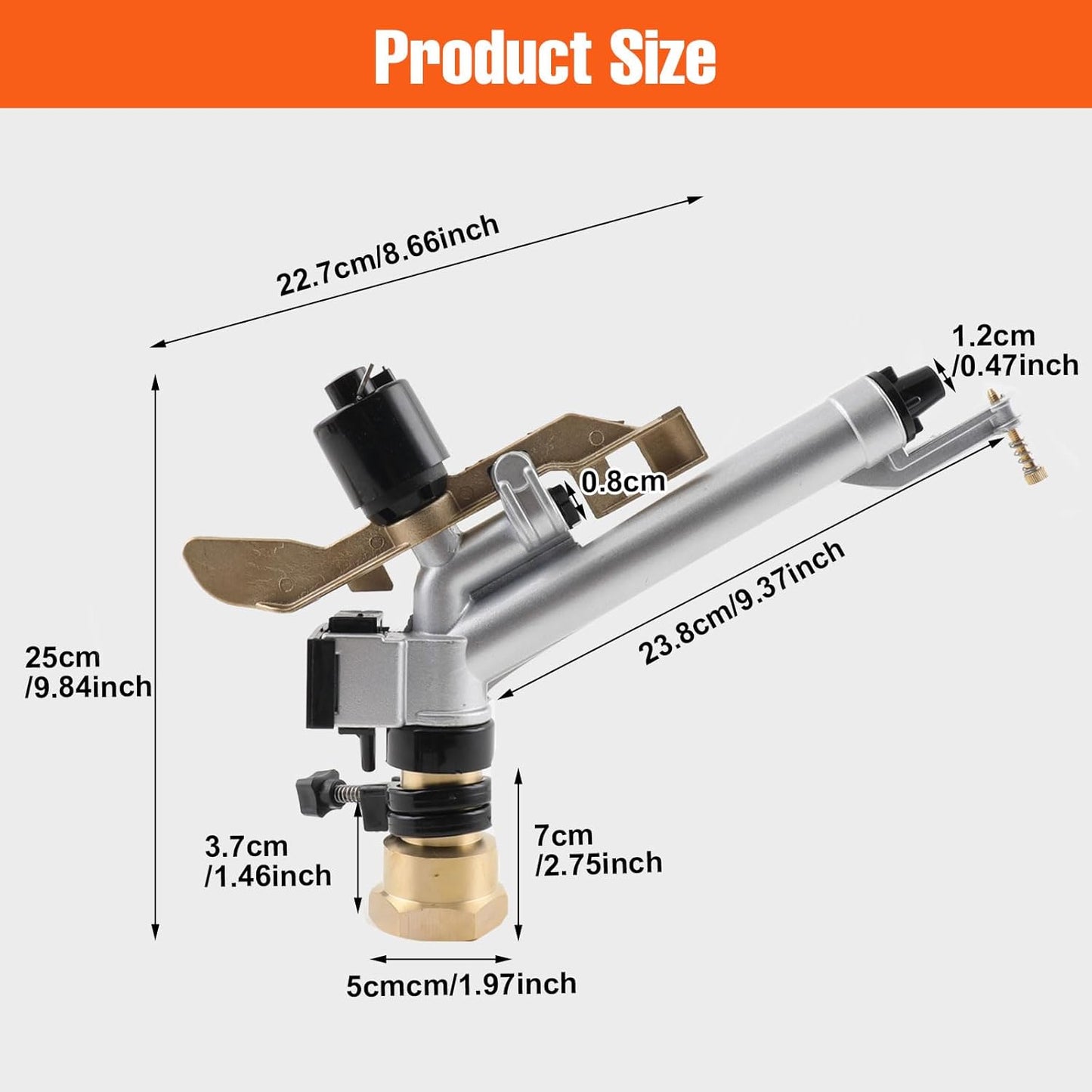 1.5" 360 Impact Adjustable Water Gun Spray Nozzle Set Large-Area Garden Farm Lawn