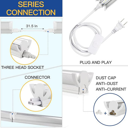 T5 LED Grow Lights, 204pcs Bulb 5000K White Full Spectrum Plant Light Strips for Indoor Plants, Shelves Greenhouse Seedling, End-to-End Connectable with V-Shaped Reflector