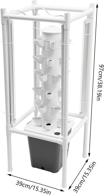 Vertical Hydroponic Tower Growing System,6Tiers 30Pods Home Hydronic Garden Kit with Water Pump&LED Light,Water Circulation Plants Germination System for Indoor Herbs Fruits & Vegetable (grey)