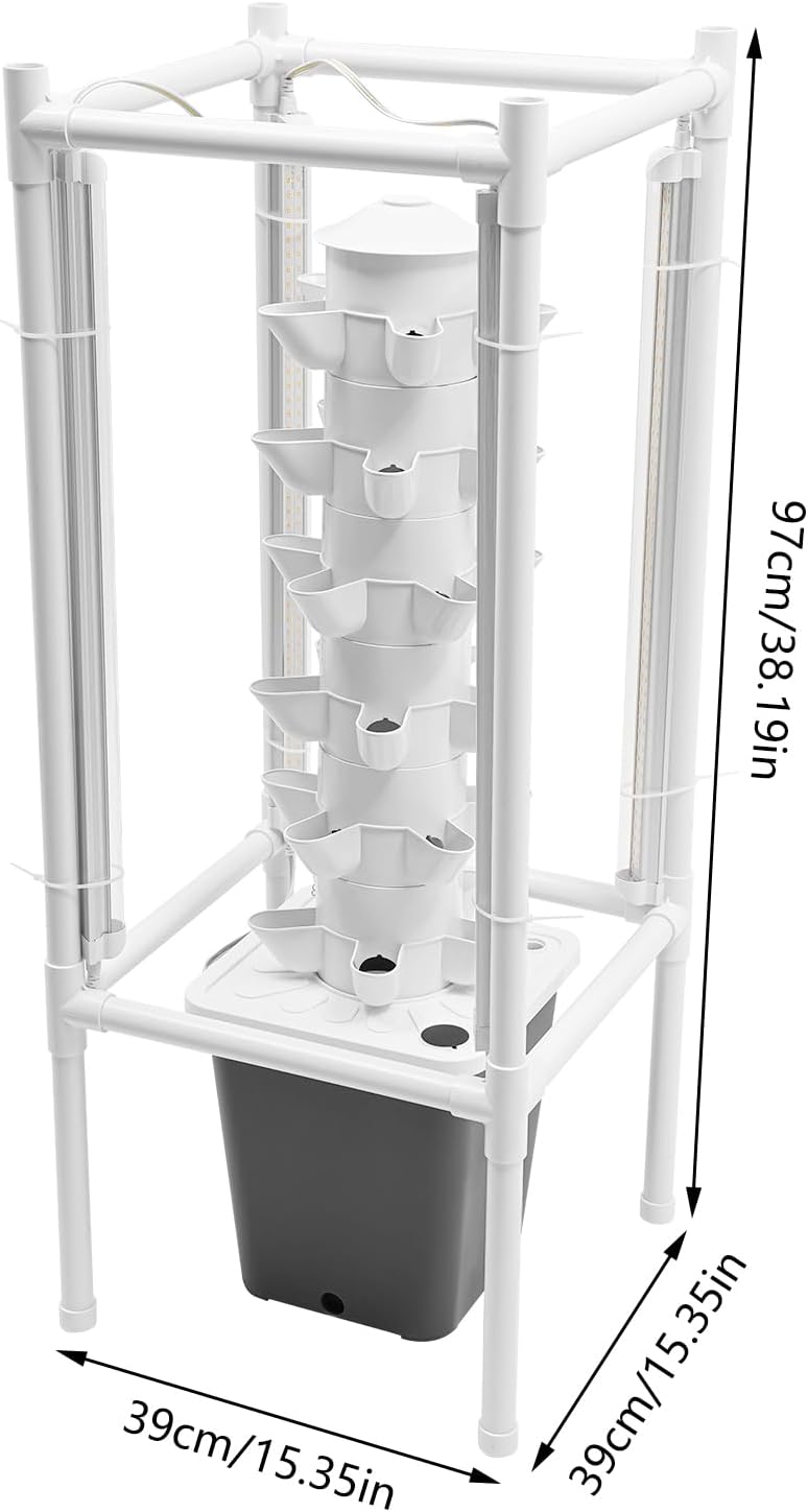 Hydroponic Tower Growing System Kits with LED Grow Lights 30 Pods Indoor Vertical Planter Germination Kit 6 Layers Hydroponic Tower for Fruits, Vegetables, Herbs, and Miniature Greens (Gray)