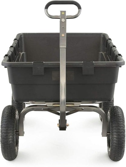 Gorilla Carts Heavy-Duty Poly Yard Dump Cart, 10 Cu Ft Tub, 1500 lb Haul Capacity, Black – Towable Utility Wagon with Quick-Release Dumping & Pneumatic Tires for Landscaping and Gardening