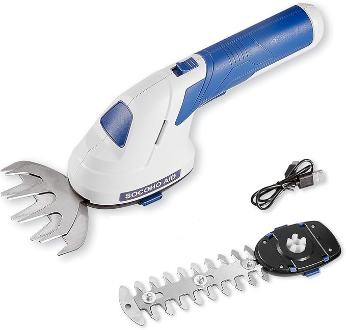 Cordless Grass Shear, 2 in 1 Hedge Trimmer, Electric Handheld Grass Cutter 7.2V Rechargeable Bush Trimmer Lightweight Shrubbery Hedge Shears with Type-C Cable and 2.0Ah Battery for Garden Yard Lawn