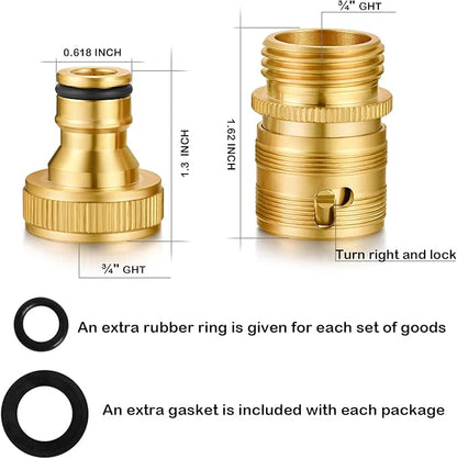 Garden Hose Quick Connect Solid Brass 3/4 inch GHT External Thread Easy Connect Fittings No-Leak Water Hose Male Quick Connector and Female product adapters (6 SETS)