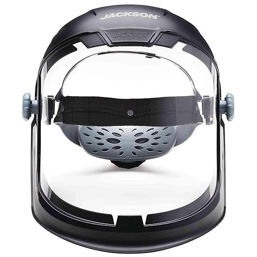 Jackson Safety Lightweight MAXVIEW Premium Face Shield - Mask with 370 Speed Dial Ratcheting Headgear, ANSI Z87.1, for Work, Grinding, Cutting - Uncoated - Clear Tint