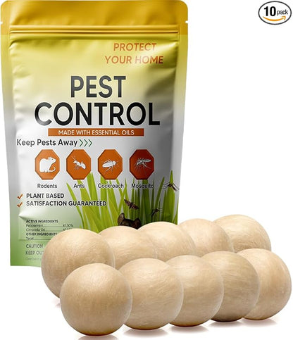 Pest Control, Rodent Repellent, Mouse Repellent, Spider Repellent, Mice Repellent Indoor, Rat Repellent Outdoor, Peppermint Balls for Rodents, Ants, Roach, Pest Repellent,Safe for Kids and Pets-10P