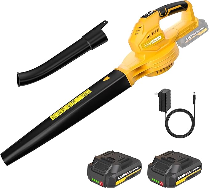Leaf Blower Cordless, 20V Electric Blower with 2 X 2.0Ah Batteries and Fast Charger, 3 Speed Control, Handheld Lightweight Leaf Blower for Lawn Care, Patio, Garden Cleaning, etc