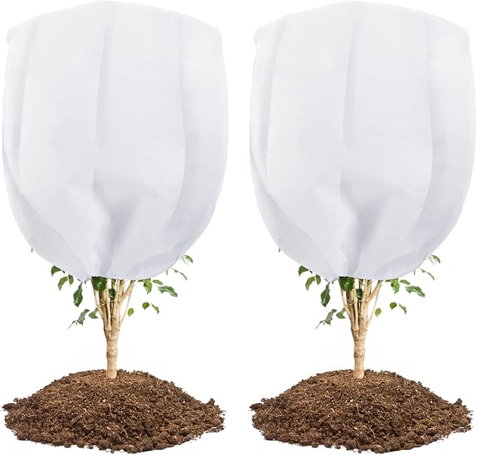 Abimars Thicker Plant Covers Freeze Protection Jacket 2.36 oz/yd², 5'x5' Reusable Winter Plant Covers with Drawstring & Zipper, 2 Pack Light, Porous Fabric for Plant Breathing
