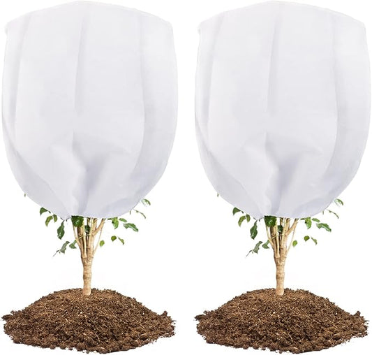 Abimars Thicker Plant Covers Freeze Protection Jacket 2.36 oz/yd², 5'x5' Reusable Winter Plant Covers with Drawstring & Zipper, 2 Pack Light, Porous Fabric for Plant Breathing