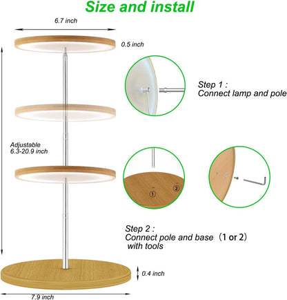 Plant Grow Light for Indoor Plant,Bamboo Mini LED Grow Light Garden,Height Adjustable,Automatic Timer with 8/12/16 Hours