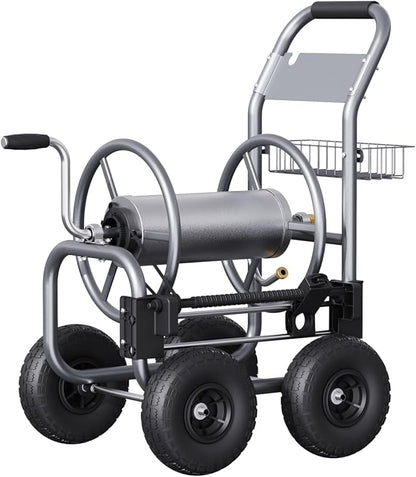 Giraffe Tools Hose Reel Cart with Wheels - Heavy Duty Industrial Hose Reel for Outside, 250-Feet of 5/8" Hose Capacity, Hose Guide Pre-Installed