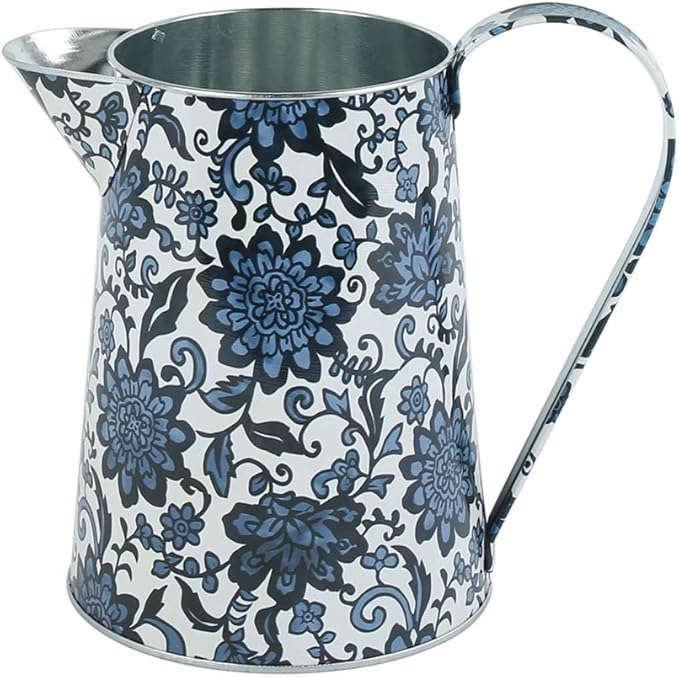 Shabby Chic Watering Can Galvanized Finish Metal Vase Country Rustic Pitcher Primitive Jug Decorative Flower Holder, 7.1" H