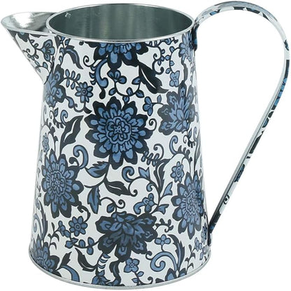 Shabby Chic Watering Can Galvanized Finish Metal Vase Country Rustic Pitcher Primitive Jug Decorative Flower Holder, 7.1" H