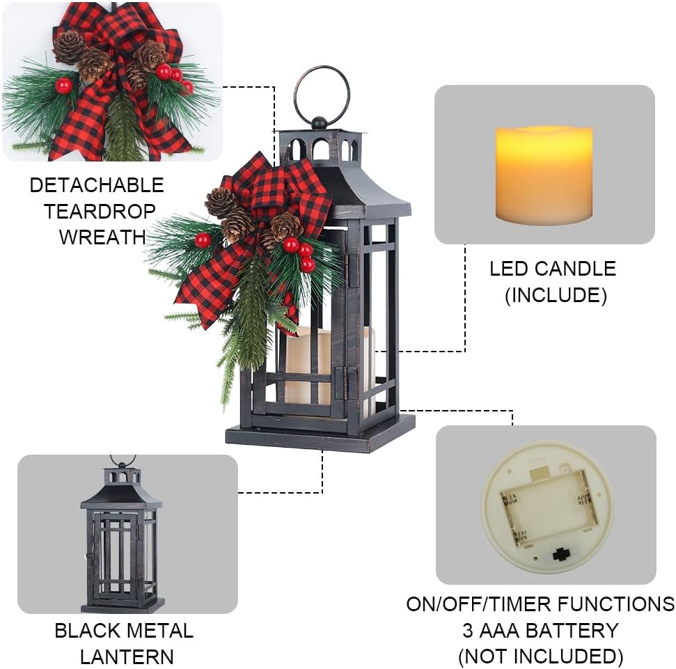 NEEDOMO 2 Pcs Christmas Decorations Indoor, Outdoor Christmas Led Lanterns Decorative for Table Centerpieces, Vintage Metal Hanging Candle Holder, Home Decor for Party, Living Room, Patio, Porch