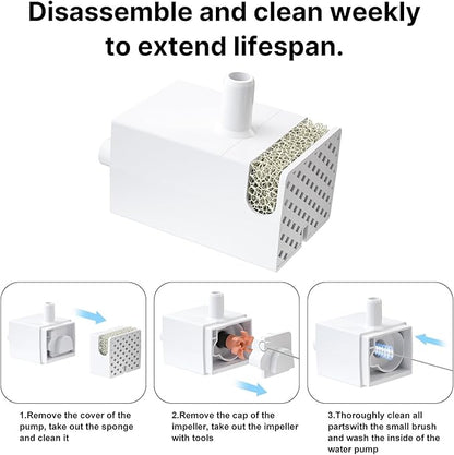 Replacement Pump for 1.8L/62oz PW01 Cat Water Fountain, Pet Water Fountain Cordless Pump with Ultra Quiet & Long Lifespan