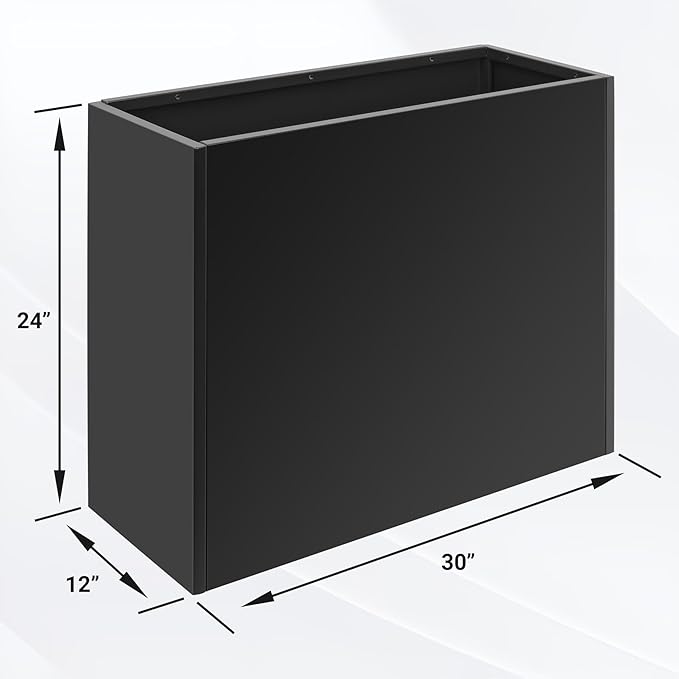 Metal Planter 30" x 12" x 24", Tall Box With Removable Insert Shelf, Black Steel Heavy Duty for Porch, Garden, Patio, Yard