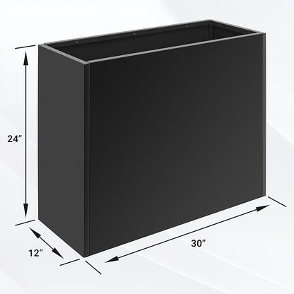 Metal Planter 30" x 12" x 24", Tall Box With Removable Insert Shelf, Black Steel Heavy Duty for Porch, Garden, Patio, Yard