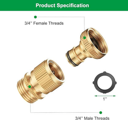 BoArt Garden Hose Quick Connector Set, Solid Brass 3/4 Inch Water Fitings Thread Easy Connect No-Leak Male Female 6 Sets