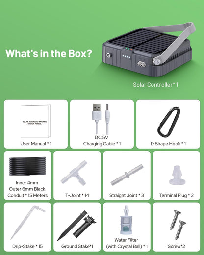 Solar Automatic Drip Irrigation System, Harness Sunshine or External Power for Indoor and Outdoor Use, Rain or Shine! Anti-Siphoning, Supports Up to 15 Potted Plants, User-Friendly Design. (Gray-1pcs)