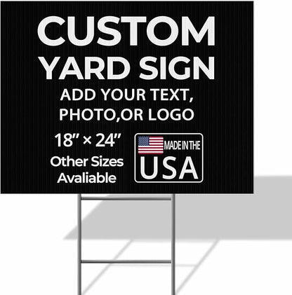 Custom Yard Sign with Stake – 18x24 Personalized Outdoor Sign for Events, Business and Birthdays – Durable 4mm Weatherproof Corrugated Plastic