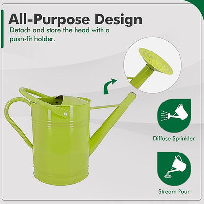 Galvanized Iron Watering Can for Indoor Plants, DIY Watering Cans for House Plant Garden Flower, Long Spout Water Can for Outdoor Watering Plants 7.57L 2 Gallon (Green)