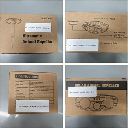 Solar Animal Repellent,Ultrasonic Animal Repeller Outdoor Waterproof with Motion Sensor,Effective Against Cat,Squirrel,Deer,Dog,Raccoon,Skunk,Rabbit,Coyote Deterrent for Yard Garden Protection,2 Pack