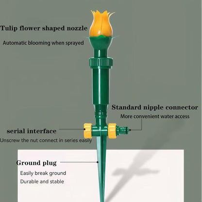 Tulip Sprinkler Head, Flower sprinklers for Yard,sprayers in Lawn and Garden，Decorative Sprinkler, Patio, Kids (16 inch Height, Yellow+Green)